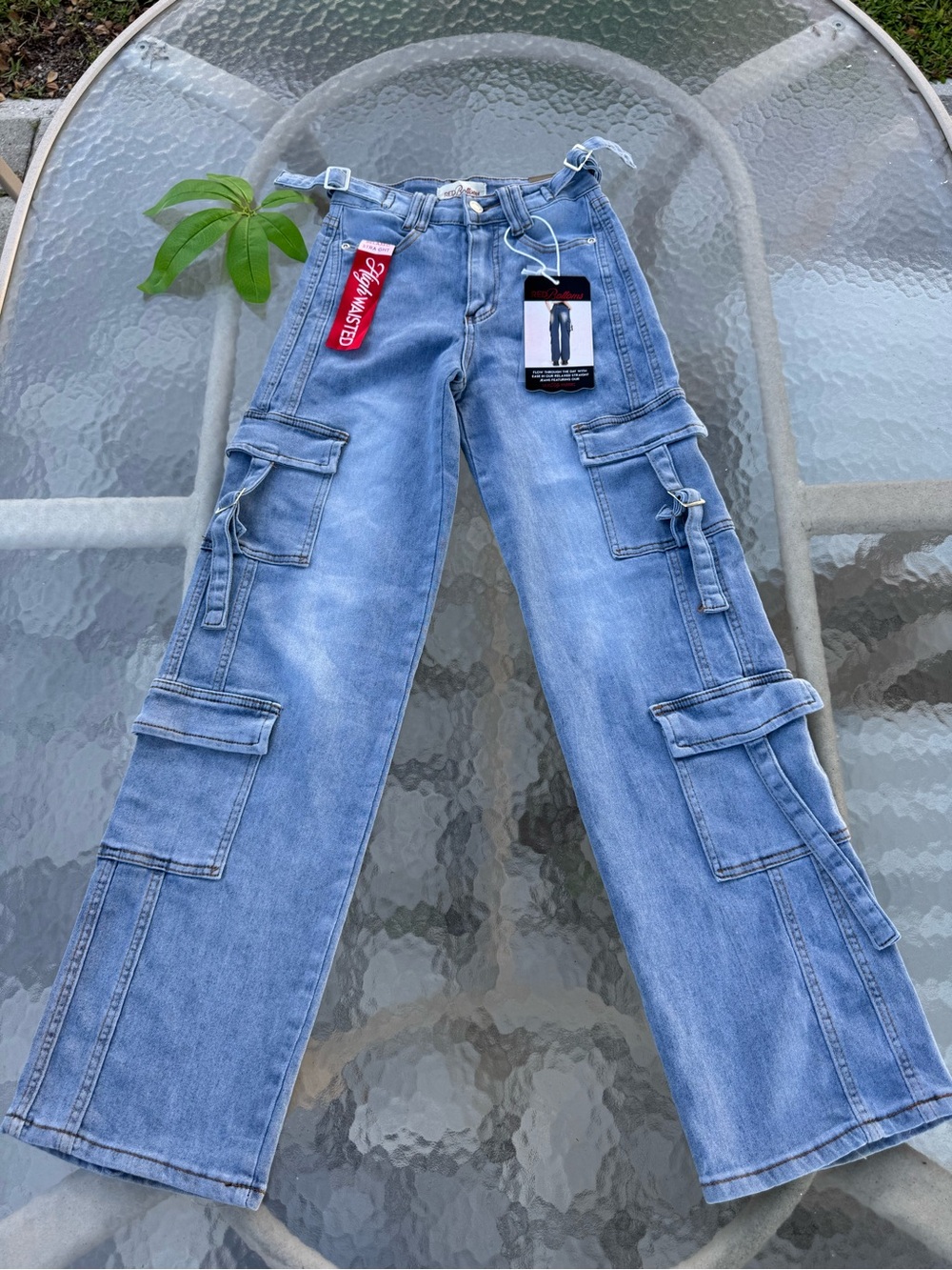 💥 NWT Red Bottoms High Waisted Relaxed Straight Cargo Jeans 1/25 Y2K